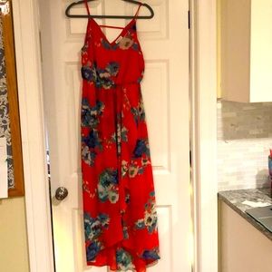 Red floral maxi dress